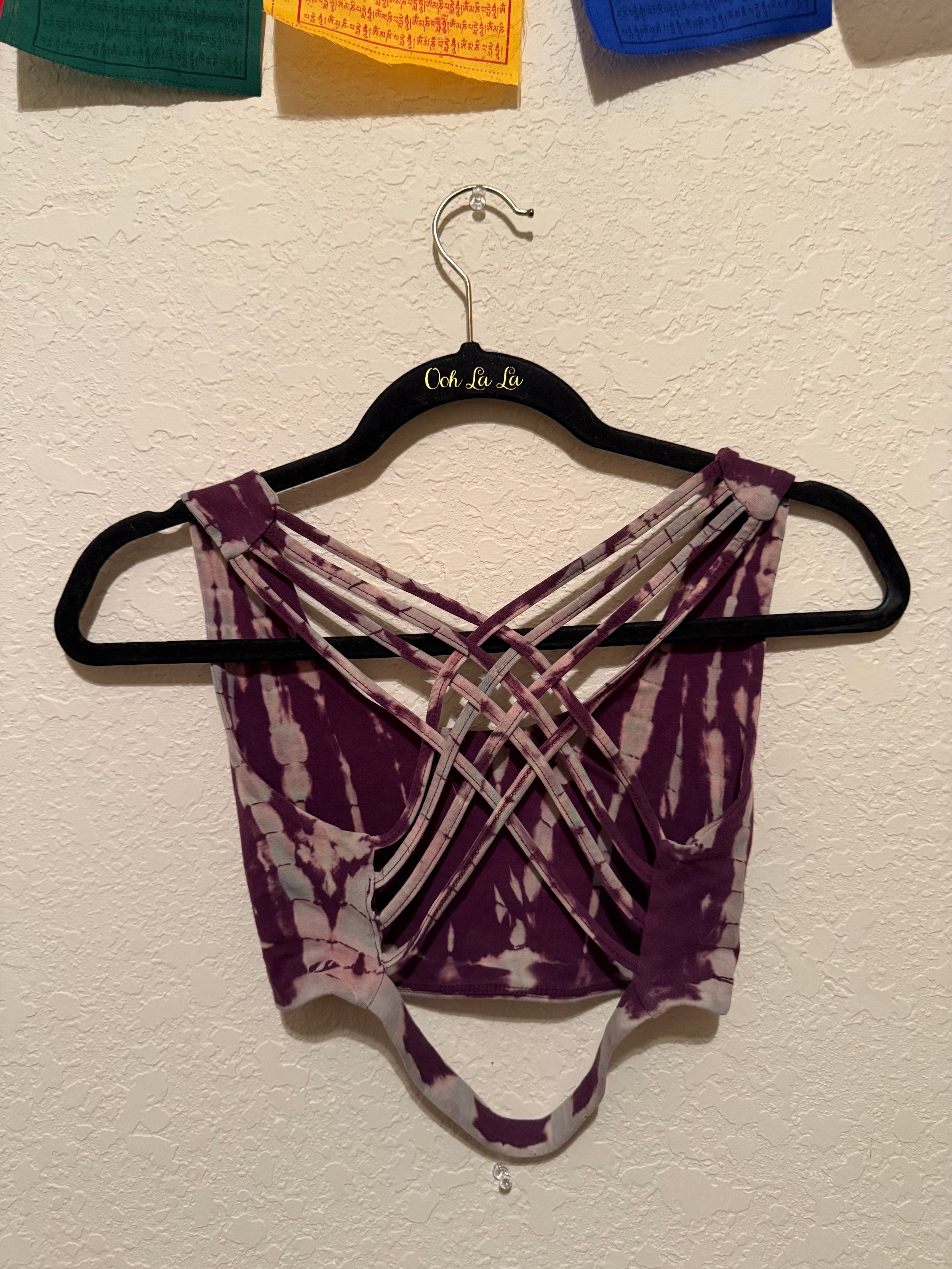 purple & cream tie dye cross back tank