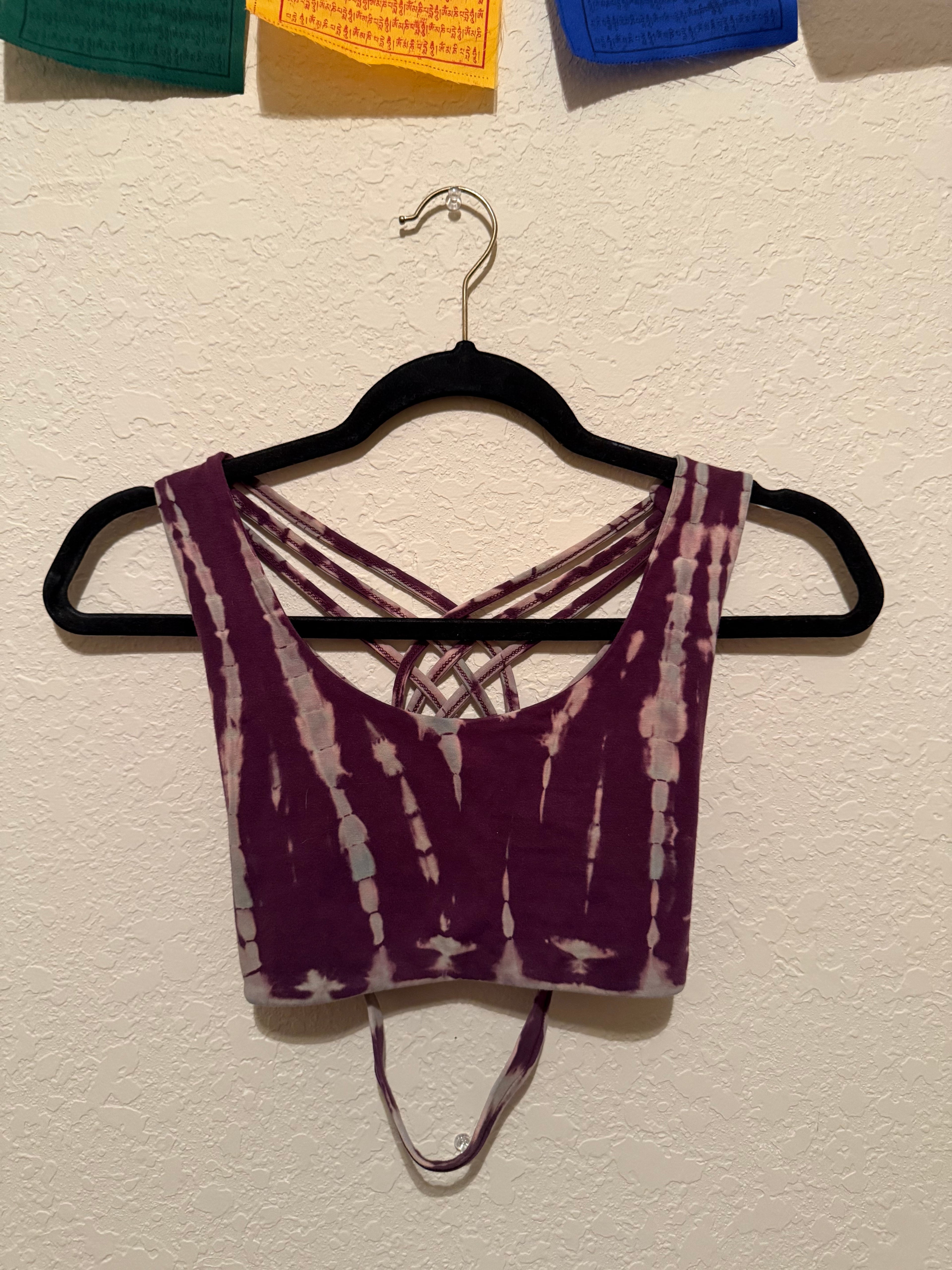 purple & cream tie dye cross back tank