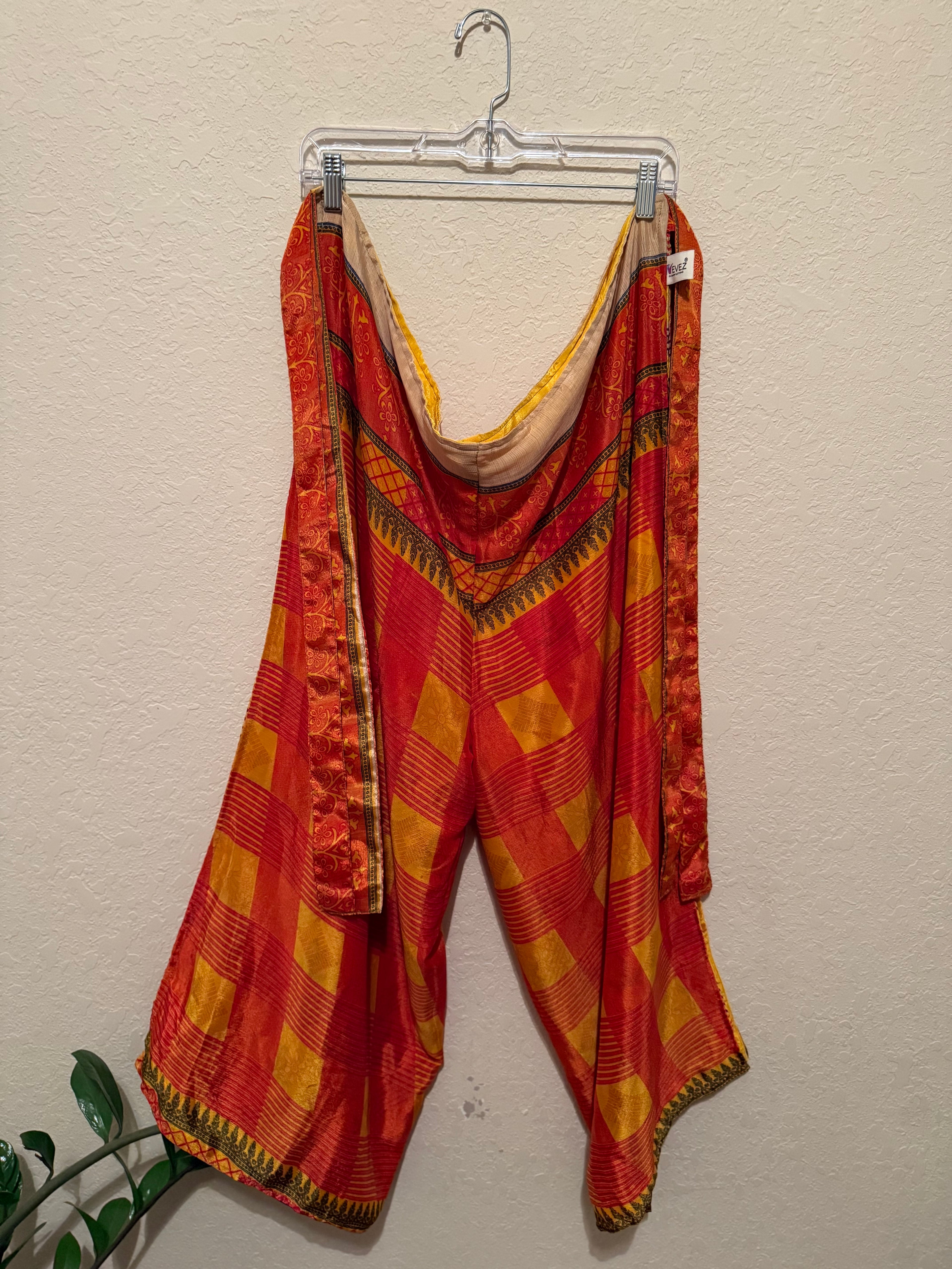 o/s reversible silk tie pants