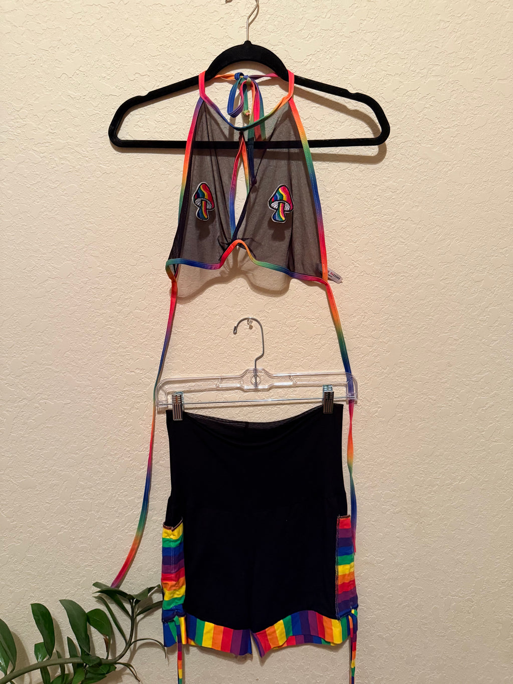 s/m rainbow mushroom rave outfit