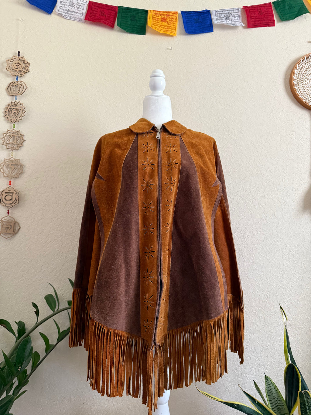 vintage leather fringe poncho
