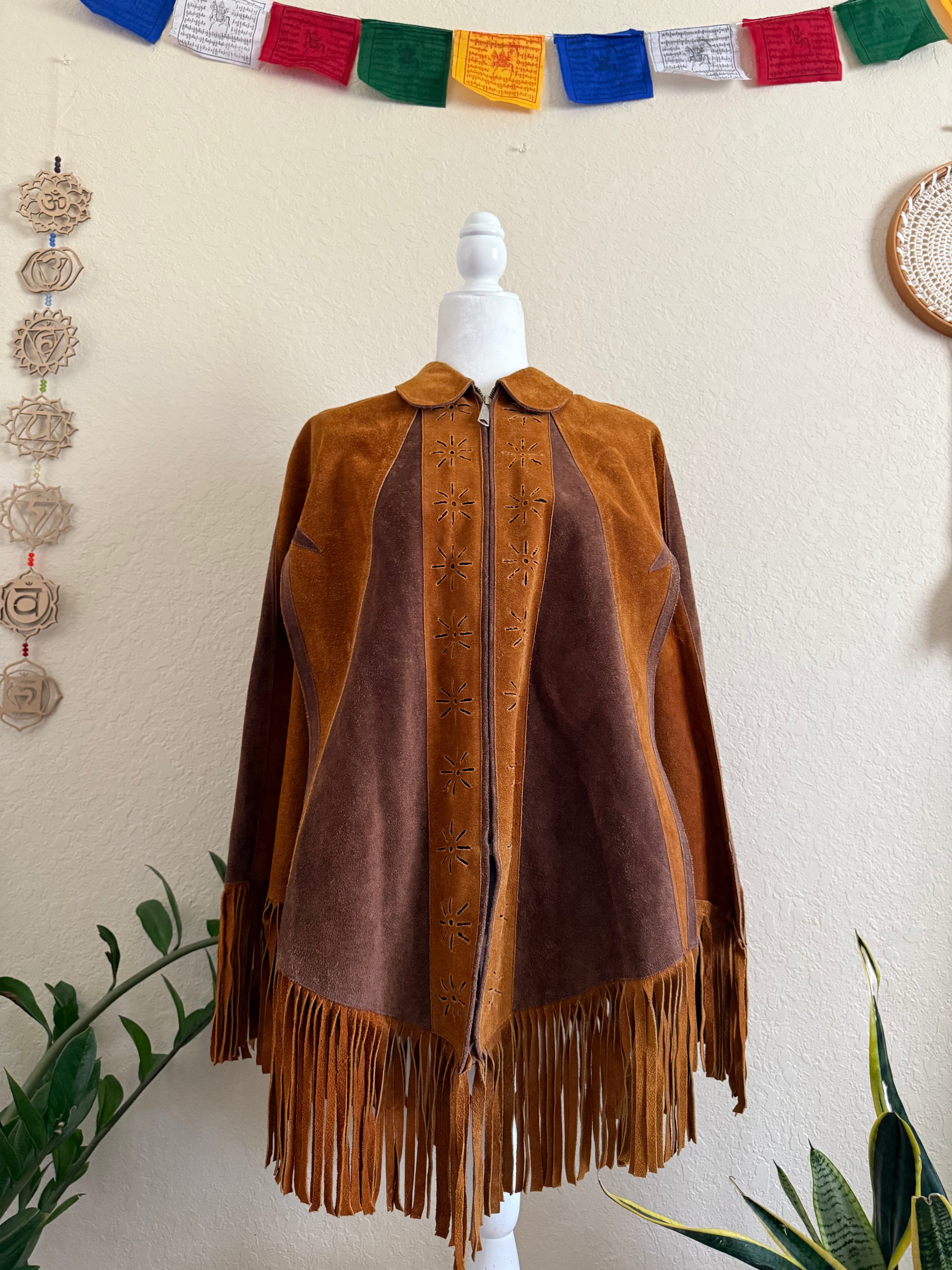 vintage leather fringe poncho