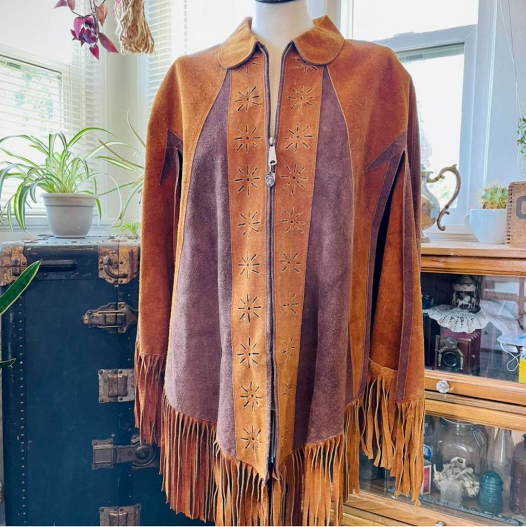 vintage leather fringe poncho
